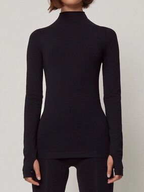 KHY Seamless Mock Neck Long Sleeve Top in Black Size Medium